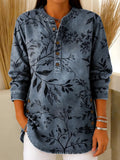 Damen-Freizeithemd aus Baumwoll-Denim mit floralem Vintage-Muster RSDS2102