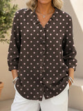 Women's Dots Print Casual Ruffled Denim Shirt RSDS2921