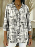 Women's Abstract Pattern Art Print Casual Ruffled Denim Shirt RSDS2923