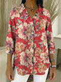 Women's Floral Pattern Art Print Casual Ruffled Denim Shirt RSDS2943