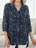 Chemise en jean décontractée pour femme à petit imprimé floral et volants RSDS2948