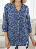 Women's Flowers Pattern Art Print Casual Ruffled Denim Shirt RSDS2951