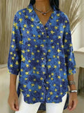 Women's Stars Pattern Art Print Casual Ruffled Denim Shirt RSDS2954