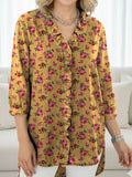 Damen Freizeit-Jeanshemd mit kleinem Blumenmuster und Rüschen RSDS2955