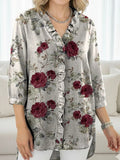 Damen lässiges Rüschen-Jeanshemd mit Blumenmuster RSDS2957