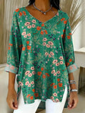 Damen Vintage Jeanshemd mit Blumenmuster Kunstdruck Lässig RSDS2963