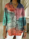 Women's Gradient Pattern Art Print Casual Ruffled Denim Shirt RSDS2967