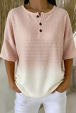 Haut à manches courtes en maille gaufrée ombrée rose avec boutons pour femme RSHW1714