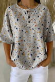 Haut à manches courtes en tricot gaufré gris chiné à détails boutonnés pour femme RSHW1720