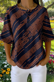Damen Schwarz Orange Abstraktes Linienmuster Print Freizeit Waffle-Baumwollhemd RSHW3305