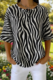 Damen Zebra Streifen Kunstmuster Print Freizeit Waffel-Baumwoll-Shirt RSHW3314
