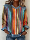 Women's Colorful Striped Pattern Patchwork Art Sweatshirt