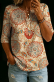 Damen Vintage Blumenmuster Freizeit Henley Baumwoll-Oberteil mit halbem Arm RSST211