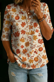 Damen Vintage Blumenmuster Freizeit Henley Baumwoll-Oberteil mit halbem Arm RSST211