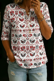Tunique décontractée pour femme à manches courtes et col Henley en coton à imprimé floral vintage RSST211