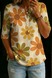 Damen Vintage Blumenmuster Freizeit Henley Baumwoll-Oberteil mit halbem Arm RSST211