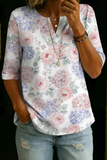 Damen Vintage Blumenmuster Freizeit Henley Baumwoll-Oberteil mit halbem Arm RSST211