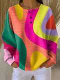 Women's Geometric Pattern Art Print Casual Waffle Sweatshirt RSWF2201