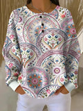 Women's Vintage Floral Pattern Art Print Casual Waffle Sweatshirt RSWF608