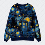 Starry Night Phone Booth Geek Ugly Cardigan Sweaters