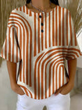 Women's Geometry Art Print Casual Waffle Cotton Shirt RSWS2308