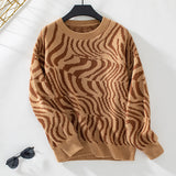 Women's Knitted Striped Crewneck Sweater Pullover Long Sleeve Casual Sweater for Autumn Winter