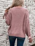 Women's Stylish Bowknot Ribbon Sleeve Chunky Cable Knit Crewneck Sweater Ribbed Knitwear for Autumn Winter