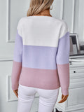 Women's Long Sleeve Crew Neck Color Block Knit Pullover Sweater for Autumn Winter