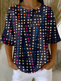 Women's Geometry Art Print Casual Waffle Cotton Shirt RM609