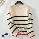 Fall Sweaters for Women Striped Oversized Trendy Long Sleeve Crewneck Cozy Knit Pullover Tops