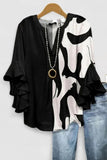 Women's  Black Casual V-Neck 3/4 Sleeve Blouse CY051310