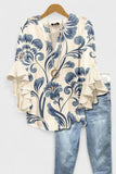 Women's V-Neck 3/4 Sleeve Light Blue Floral Casual Blouse CY05134