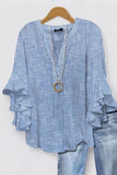 Women's Blue Stripe Casual V-Neck 3/4 Sleeve Blouse CY05136