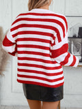 Women's Striped Crewneck Knit Sweater Long Sleeve Ribbed Soft Pullover Casual Trendy Jumper for Autumn Winter