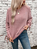 Women's Stylish Bowknot Ribbon Sleeve Chunky Cable Knit Crewneck Sweater Ribbed Knitwear for Autumn Winter