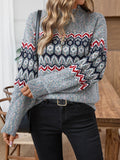 Women's Vintage Fair Isle Crewneck Pullover Sweater Long Sleeve Casual Knit for Autumn Winter
