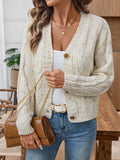 Women's Cream Dye Chunky Cable Knit Crochet Cardigan Sweater for Autumn Winter